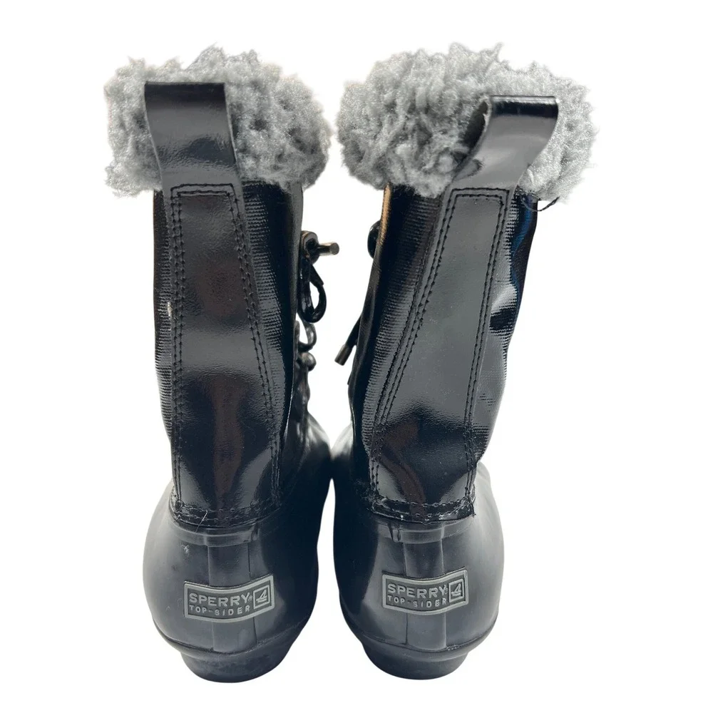 Sperry Top-Sider Saltwater Black Patent Duck Boots Womens 8.5 Snow Rain EUC
